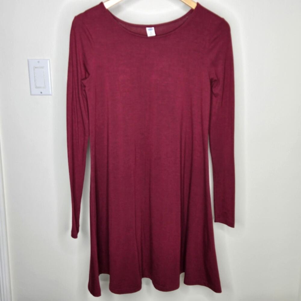 Old Navy Burgundy Red Round Neck Long Sleeve A-Line Dress Size XS